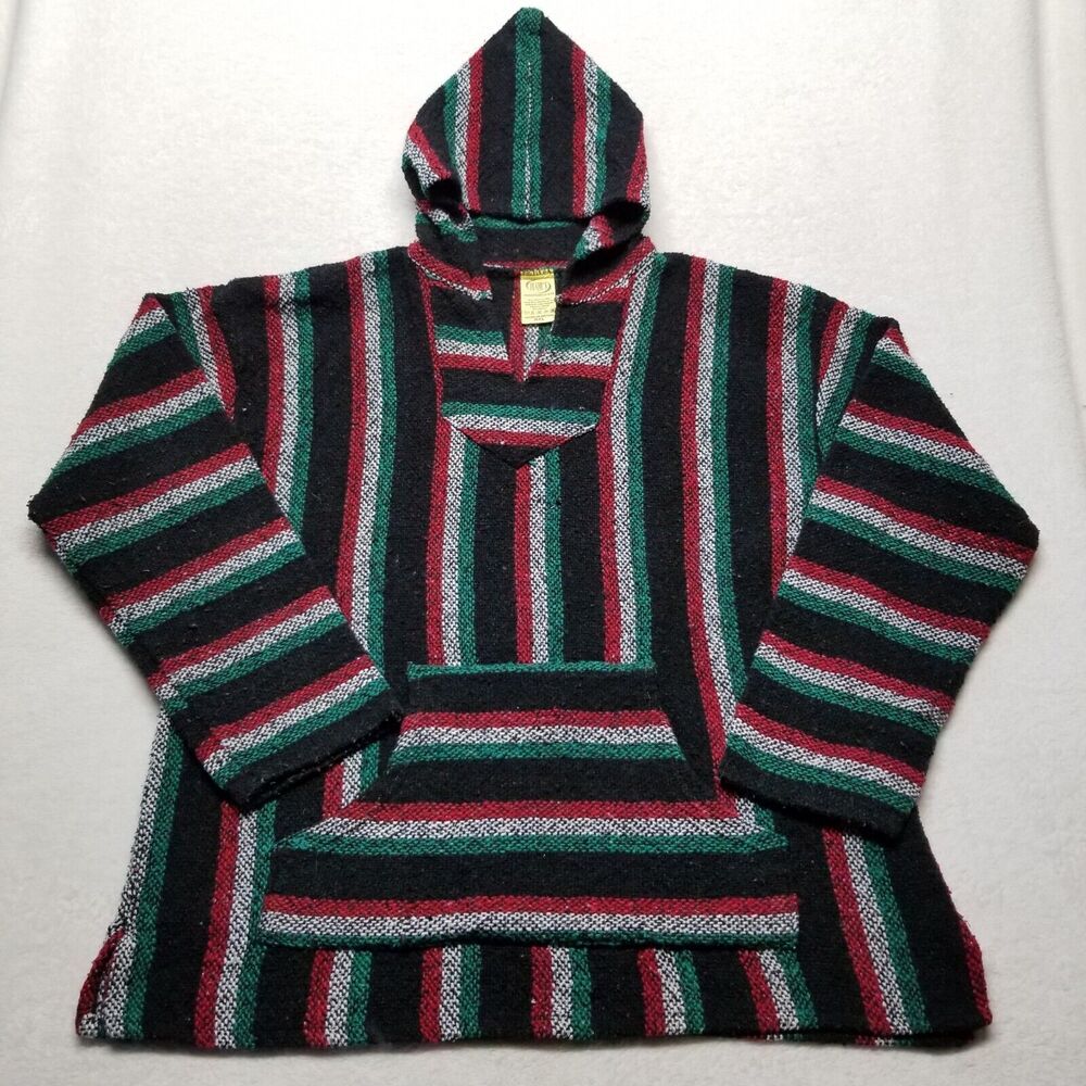 Franks 2XL Baja Hoodie Serape Mexican 90s Vintage Beach Coastal Boho Surfing